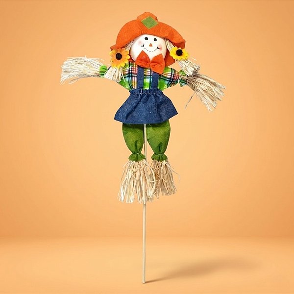 Espeto Para Jardim de Bambu Espantalho de Festa Junina - Chapéu Laranja - 22x52cm - 1 unidade - Rizzo