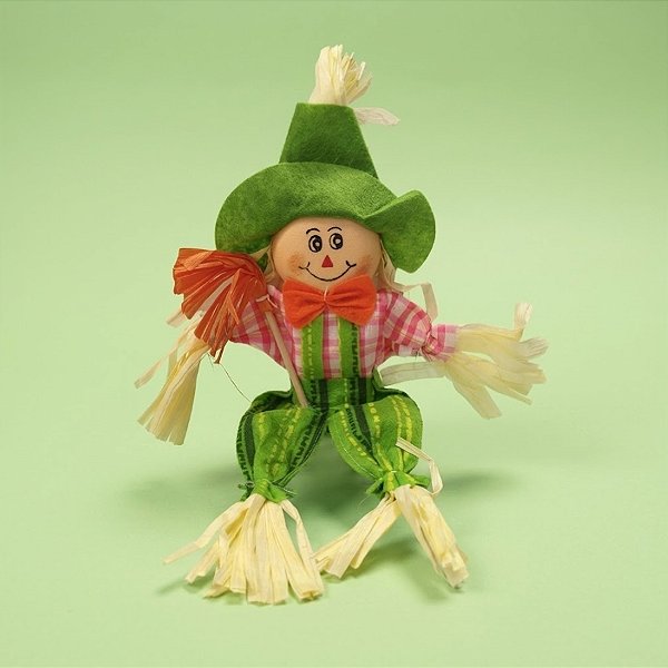 Enfeite Decorativo de Festa Junina Espantalho Sentado com Base e Vassoura - Verde - 15x17x4cm - 1 unidade - Rizzo