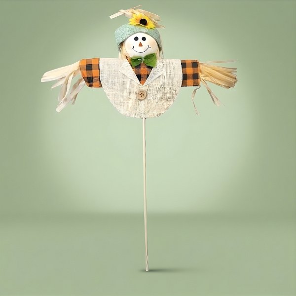 Espeto para Jardim de Festa Junina - Busto Espantalho com Chapéu Verde - 19x45cm - 1 unidade - Rizzo