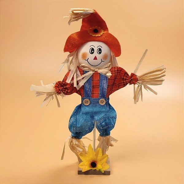 Enfeite Decorativo De Festa Junina Espantalho Com Base e Girassol - Chapéu Laranja - 20x36x5cm - 1 unidade - Rizzo