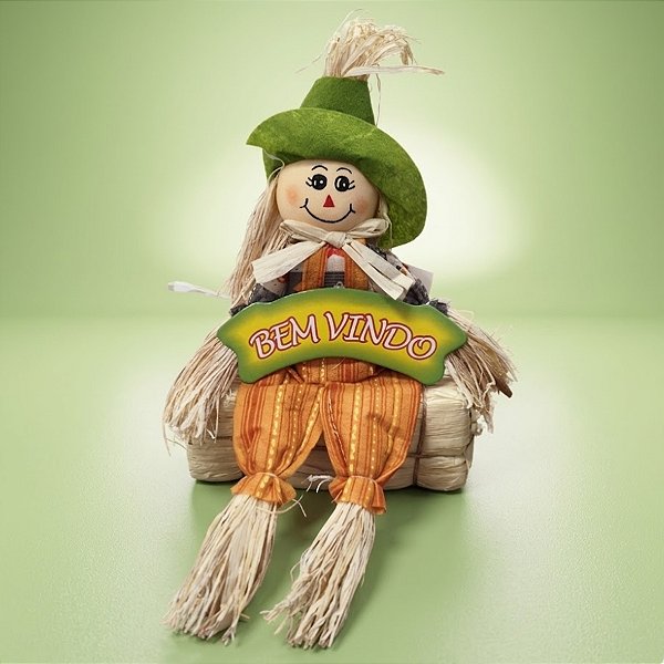 Enfeite Decorativo de Festa Junina Espantalho Bem-Vindo - Verde - 15x22x6cm - 1 unidade - Rizzo