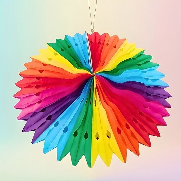 Enfeite Decorativo de Papel Seda Leque Colorido - 38x37,5cm - 1 unidade - Rizzo