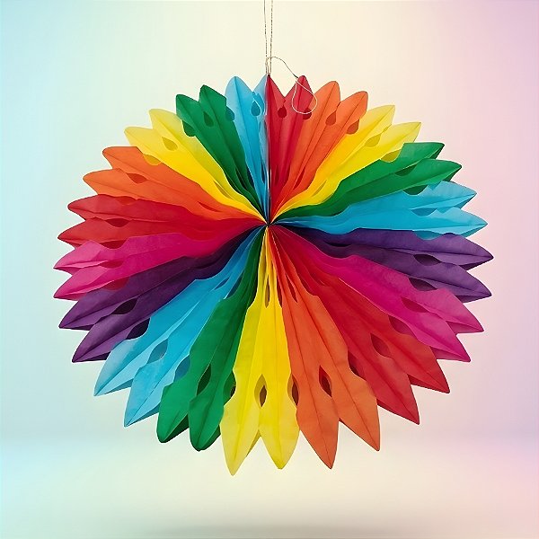 Enfeite Decorativo de Papel Seda Leque Colorido - 50x50cm - 1 unidade - Rizzo