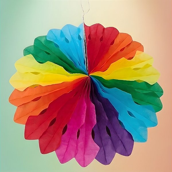 Enfeite Decorativo de Papel Seda Leque Colorido - 29,5x29,5cm - 1 unidade - Rizzo