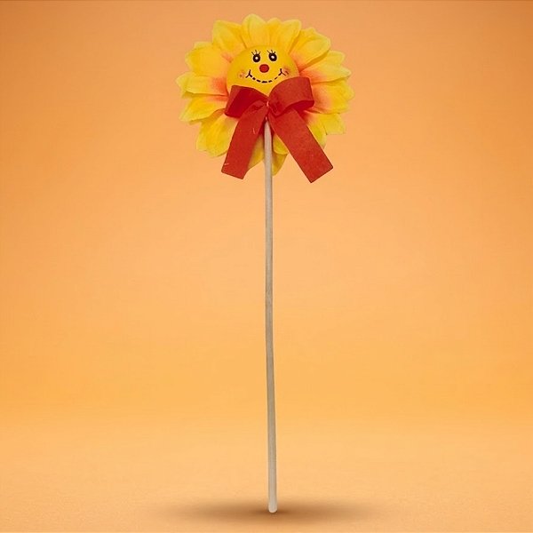 Pick Decorativo de Festa Junina - Flor Sorriso - Laço Laranja - 39cm - 1 unidade - Rizzo