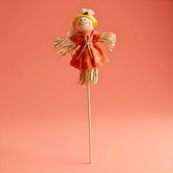 Espeto para Jardim Espantalho de Festa Junina -  Vestido Vermelho - 12x31cm - 1 unidade - Rizzo