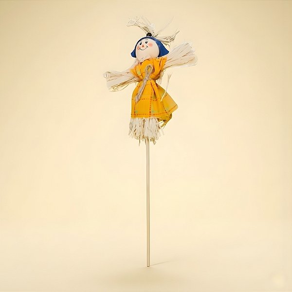 Espeto para Jardim Espantalho de Festa Junina -  Vestido Amarelo - 12x31cm - 1 unidade - Rizzo