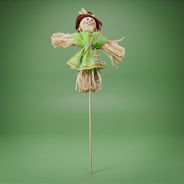 Espeto para Jardim Espantalho de Festa Junina -  Vestido Verde - 12x31cm - 1 unidade - Rizzo