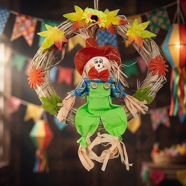 Guirlanda de Festa Junina com Espantalho - Menino - 30x26cm - 1 unidade - Cromus - Rizzo