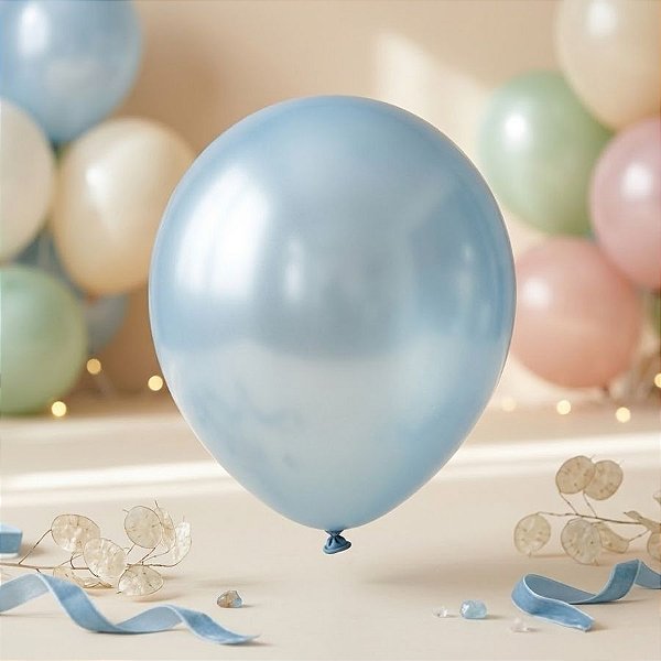 Balão de Festa Metallic - Azul Soft - 1 unidade - São Roque - Rizzo