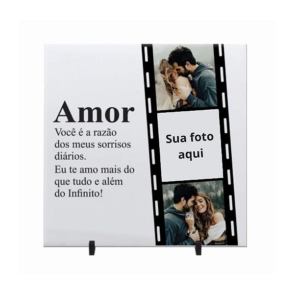 Azulejo com Brilho e Suporte em Madeira Personalize com Sua Foto do Dia dos Namorados- Formato Quadrado - 20x20cm - 1 u