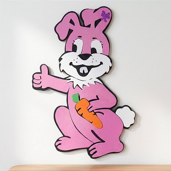 Painel Decorativo Coelho Rosa - Mini Laço Roxo - 17x27cm - 1 unidade - Rizzo