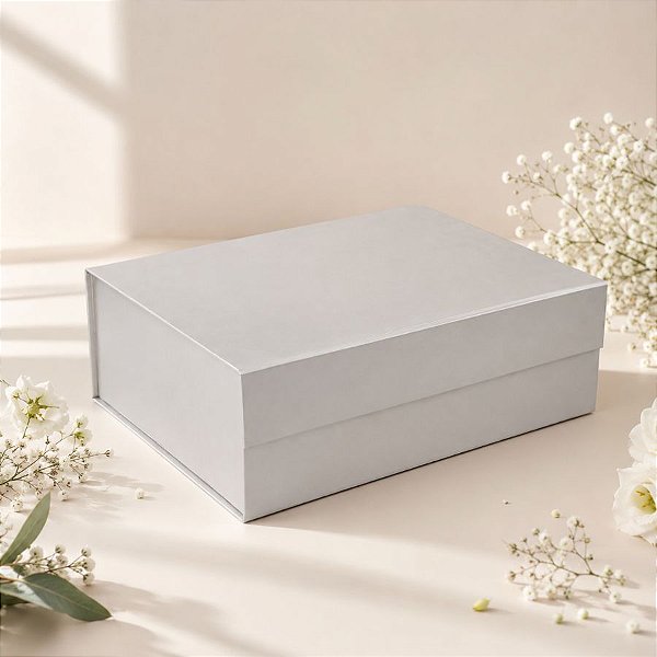Caixa de Papel Rígido Retangular com Imã - Prata - P 24,5x17,5cm  - 1 unidade - Rizzo