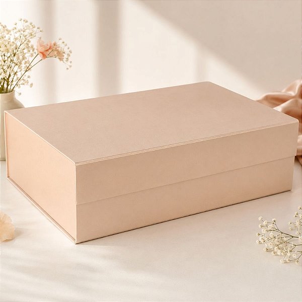 Caixa de Papel Rígido Retangular com Imã - Champagne - GG 38x28cm  - 1 unidade - Rizzo