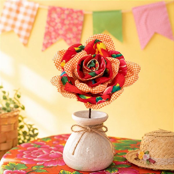Pick Decorativo de Festa Junina - Flor Chita - Laranja - 24cm - 1 unidade - Cromus - Rizzo