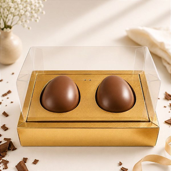 Caixa para 2 Meio Ovos de 100g a 150g - 20x13x8,8cm - Ouro Texturizado - 5 unidades - ASSK - Rizzo
