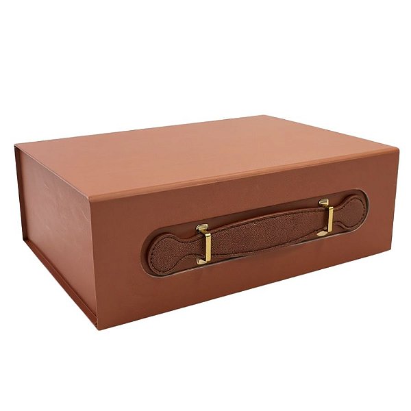 Caixa de Papel Rígido Retangular com Alça - Marrom - GG 38x28x11cm - 1 unidade - Cromus - Rizzo