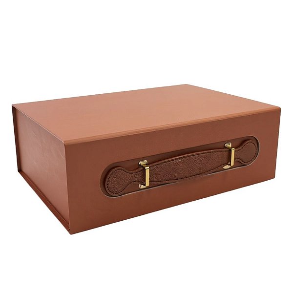 Caixa de Papel Rígido Retangular com Alça - Marrom - G 33,5x24,5x10cm - 1 unidade - Cromus - Rizzo