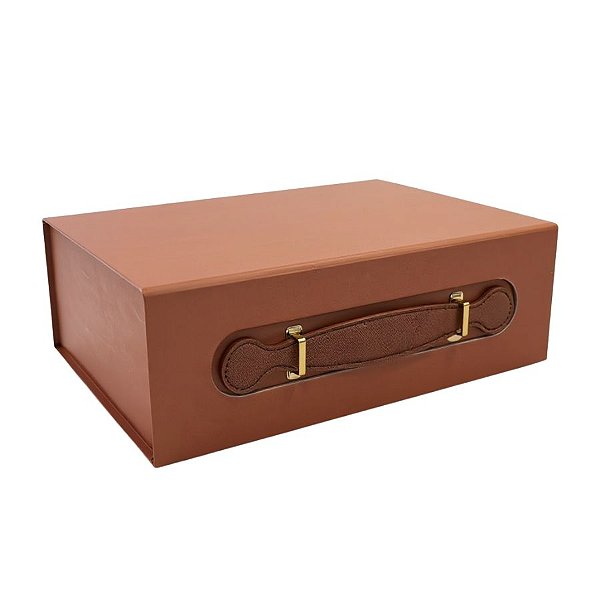 Caixa de Papel Rígido Retangular com Alça - Marrom - P 24,5x17,5x8cm - 1 unidade - Cromus - Rizzo