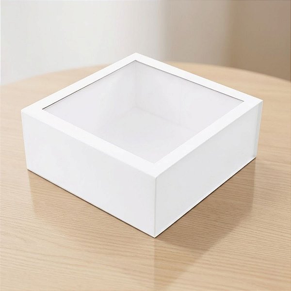 Caixa de Papel Rígido Quadrada com Imã e Visor - Branco - P 20x20x10cm - 1 unidade - Cromus - Rizzo