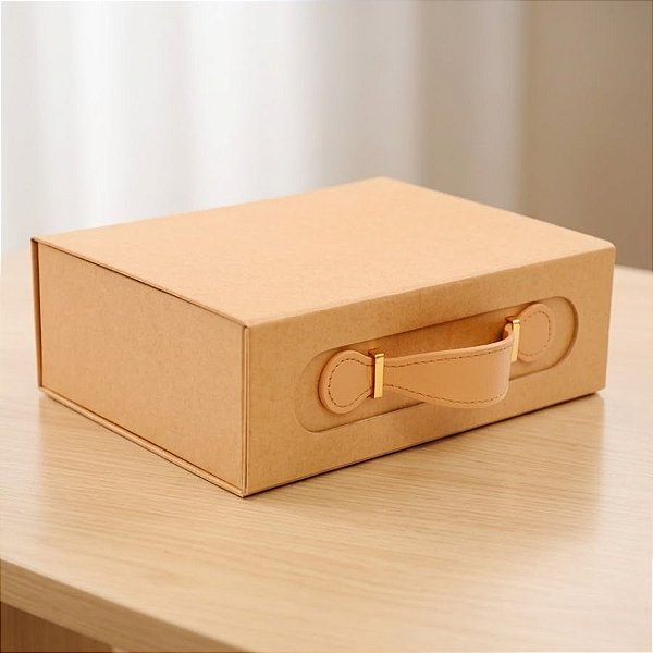 Caixa de Papel Rígido Retangular com Alça - Kraft - GG 38x28x11cm - 1 unidade - Cromus - Rizzo