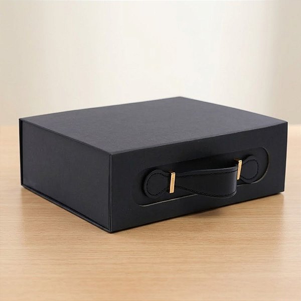 Caixa de Papel Rígido Retangular com Alça - Preta - G 33,5x24,5x10cm - 1 unidade - Cromus - Rizzo