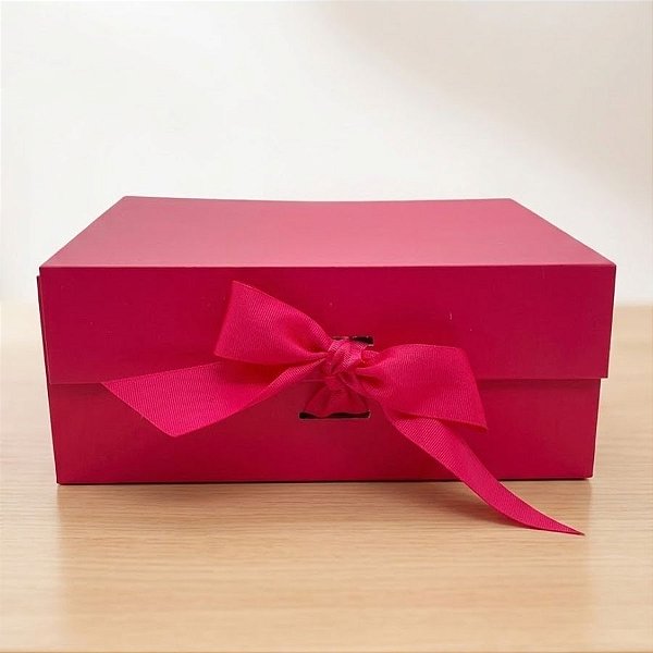 Caixa de Papel Rígido Retangular com Imã e Fita - Pink - P 20x18,2x8cm - 1 unidade - Rizzo