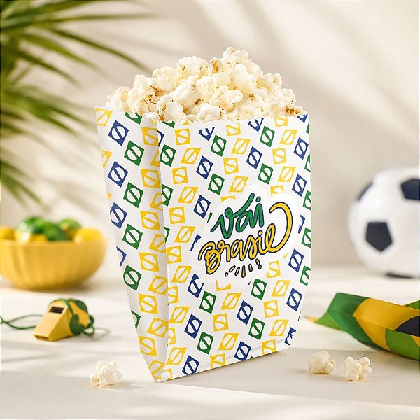Saco de Papel Para Pipoca - Copa 2026 Vai Brasil - 18cm - 100 unidades - Festcolor - Rizzo