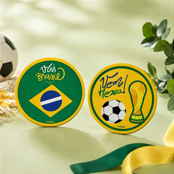 Porta Copo Redondo - Copa 2026 Vai Brasil - 9cm - 8 unidades - Festcolor - Rizzo