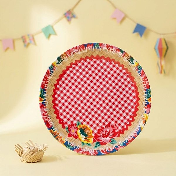Prato de Festa Junina em Melamina - Xadrez - 20cm - 1 unidade - Cromus - Rizzo