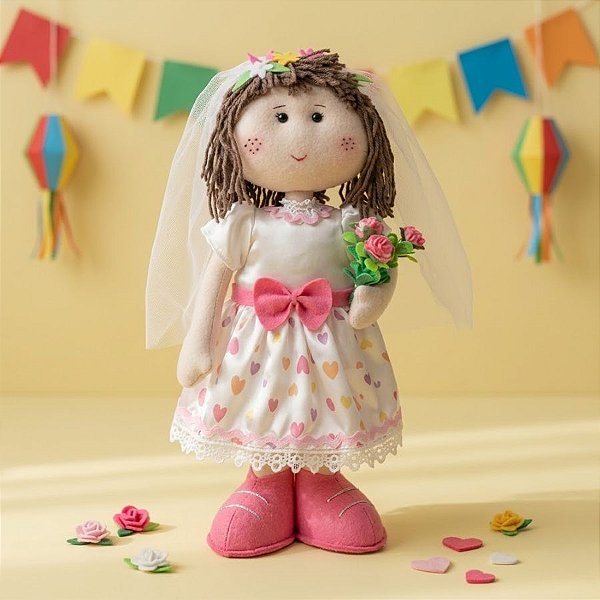 Boneca em Feltro - Noiva Maria Flor - 40cm  - 1 unidade - Cromus - Rizzo