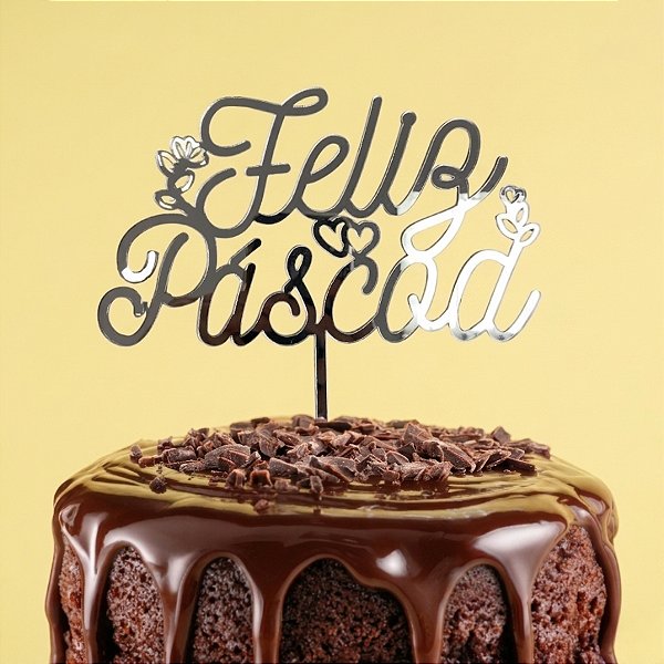 Topo de Bolo - Feliz Páscoa - Prata Espelhado - 18cm - 1 unidade - Sonho Fino - Rizzo