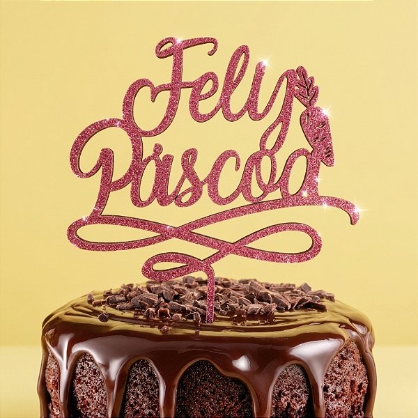 Topo de Bolo - Feliz Páscoa - Rosa Claro com Glitter - 21cm - 1 unidade - Sonho Fino - Rizzo