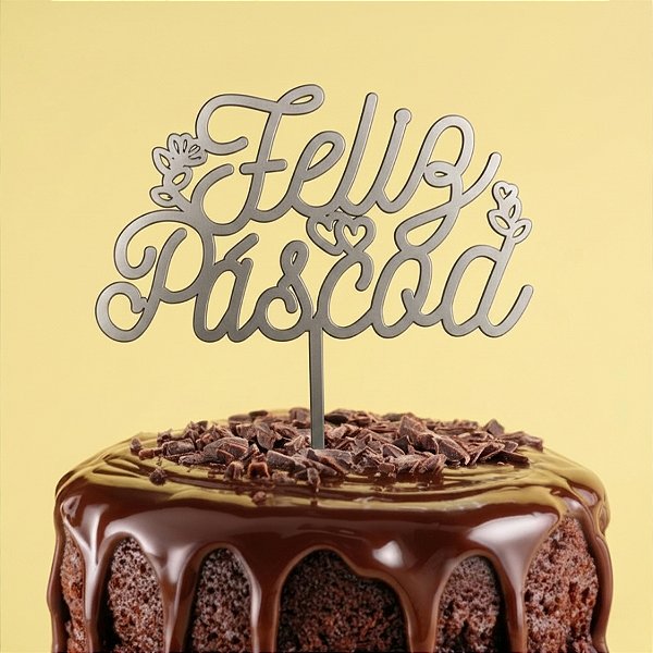 Topo de Bolo - Feliz Páscoa - Prata Metalizado - 18cm - 1 unidade - Sonho Fino - Rizzo