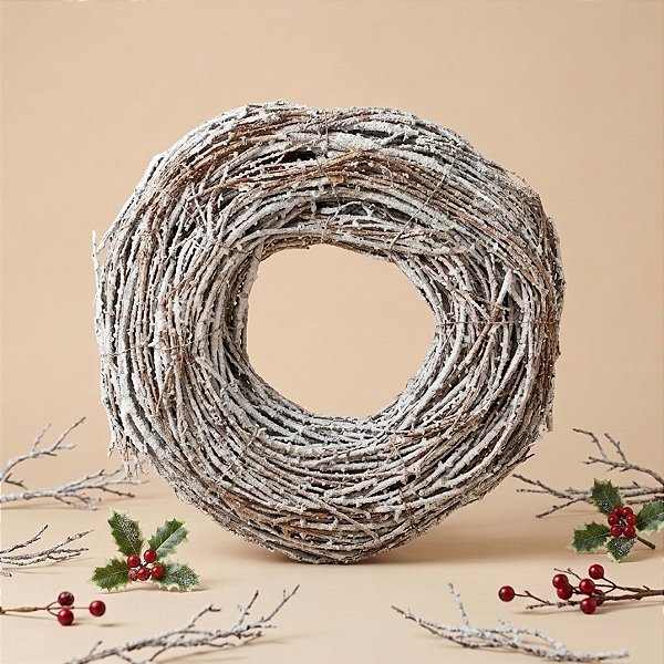 Enfeite Decorativo de Madeira - Guirlanda Rústica - Galhos Nevados - 30cm - 1 unidade - Cromus - Rizzo