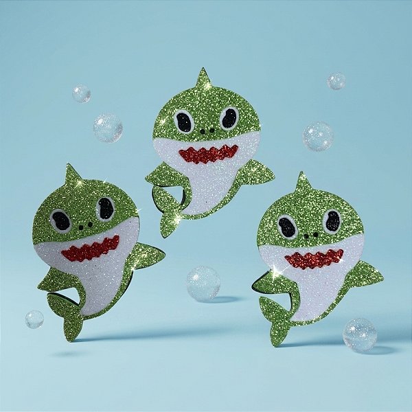 Aplique de EVA Baby Shark Glitter Verde 8x6cm - 03 Unidades - Make Festas - Rizzo