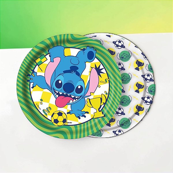 Prato de Papel Redondo - Stitch Na Copa - 18cm - Disney Original - 8 unidades - FestColor - Rizzo