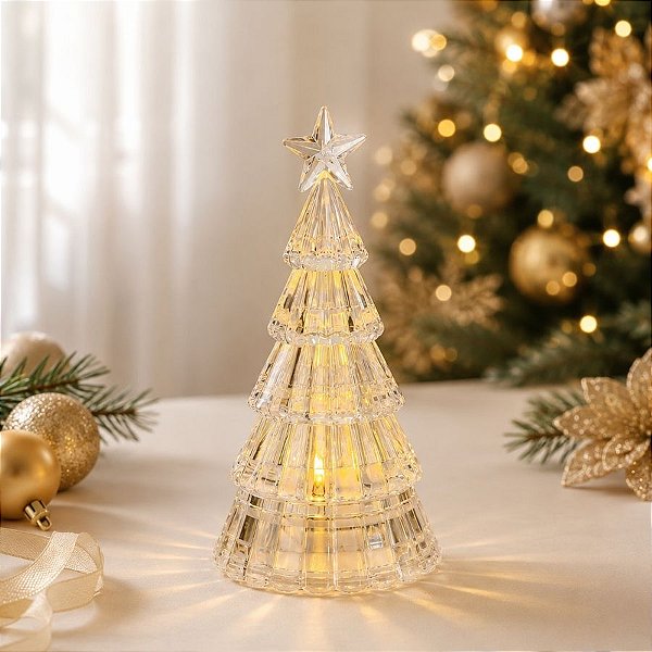 Mini Árvore de Natal Transparente com LED Amarelo - 11,5cm - 1 unidade - Rizzo