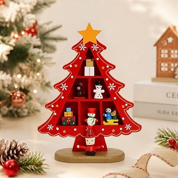Enfeite de Madeira - Árvore de Natal Vermelha - 18x14cm - 1 unidade - Rizzo