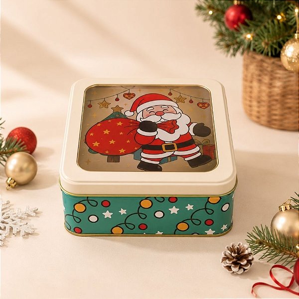 Lata de Natal de Metal - Papai Noel Com Saco de Presentes - 15,5cm - 1 unidade - Rizzo
