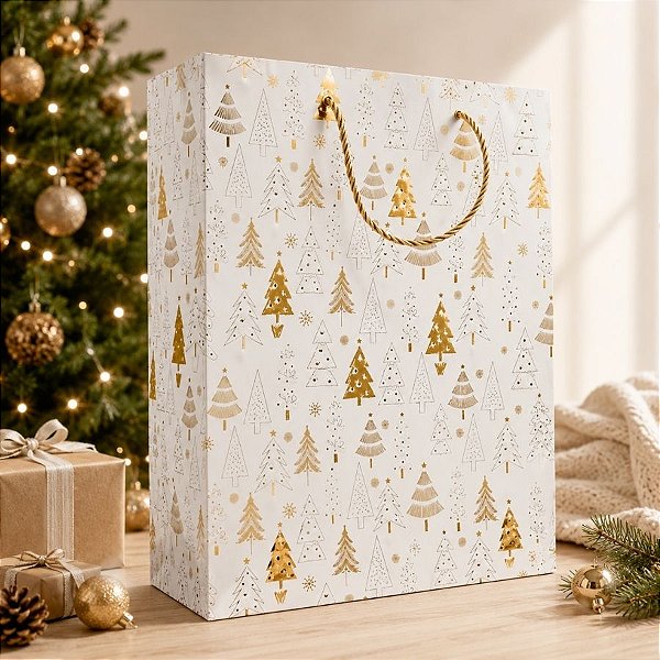 Sacola de Papel de Natal - Dourado - 23cm - 1 unidade - Rizzo