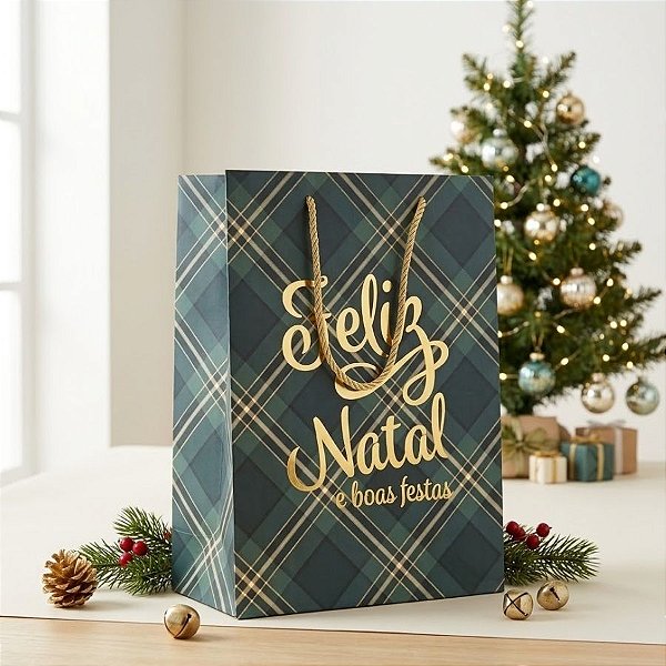 Sacola de Papel de Natal - Feliz Natal e Boas Festas Verde - 27cm - 1 unidade - Rizzo