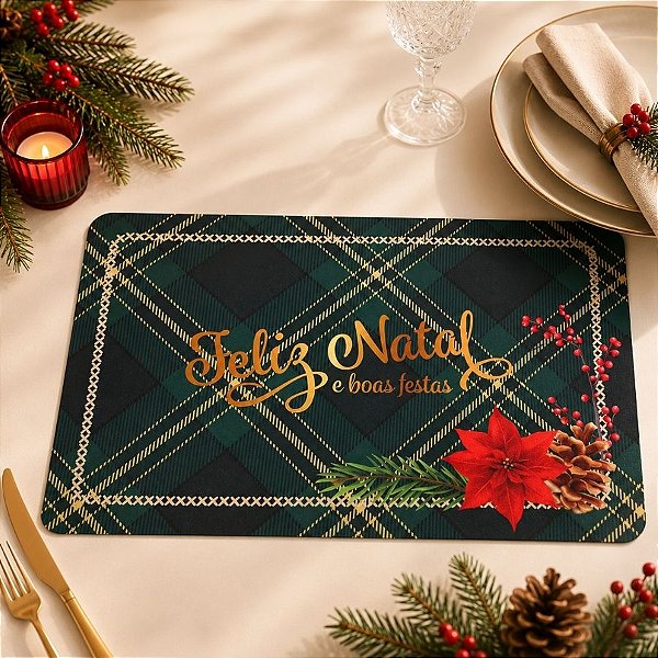 Jogo Americano de Natal - Feliz Natal e Boas Festas - Verde - 43x28cm - 1 unidade - Rizzo