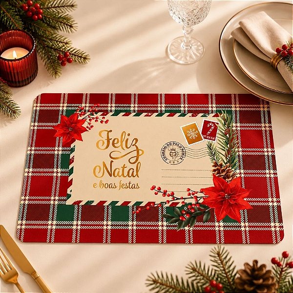 Jogo Americano de Natal - Feliz Natal e Boas Festas - Vermelho - 43x28cm - 1 unidade - Rizzo