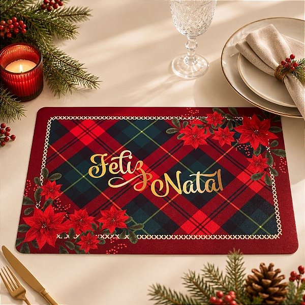 Jogo Americano de Natal - Feliz Natal - Detalhes Verdes - 43x28cm - 1 unidade - Rizzo