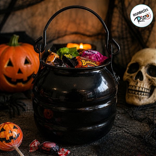 Baldinho de Halloween com Alça - Caldeirão Preto - 11x11cm - 1 unidade - Rizzo