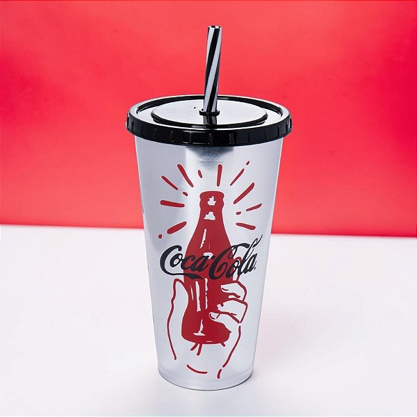 Copo de Plástico com Tampa e Canudo - Coca Cola - 700ml - 1 unidade - Plasútil - Rizzo