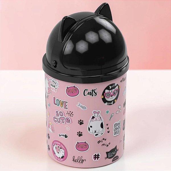 Mini Lixeira com Tampa - Gatos - 940ml - 1 unidade - Plasútil - Rizzo