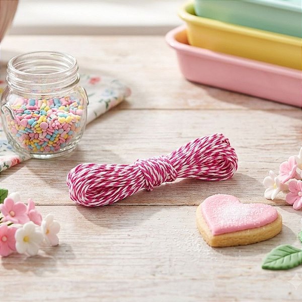 Fio Decorativo Torcido 5 mts Rosa e Branco Cromus Rizzo Confeitaria