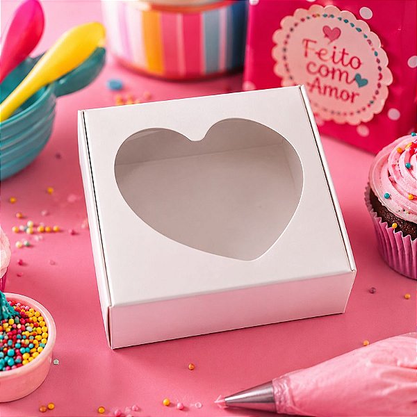 Caixa Coração Frito Branca 12x12x2 c/ 10 und Rizzo Confeitaria